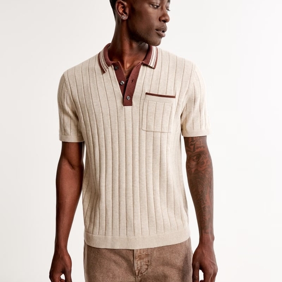 Abercrombie & Fitch Beige and Brown Polo Shirt - Picture 1 of 4